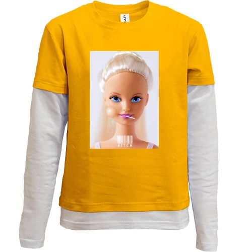 Комбинированный детский лонгслив, желтый, Bitch Barbie