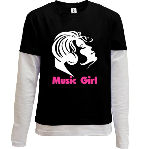 Комбинированный детский лонгслив, черный, Music Girl