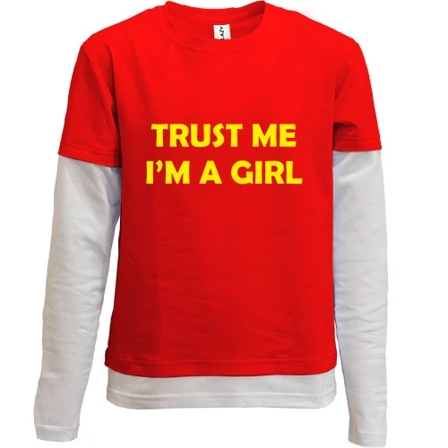 Комбинированный детский лонгслив, красный, Trust Me I`m A Girl