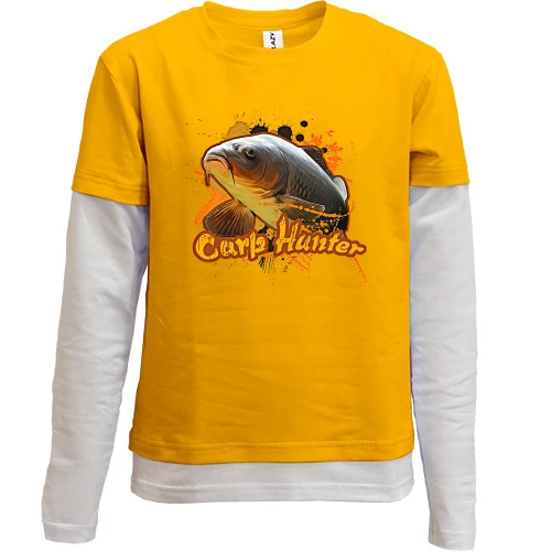 Комбинированный детский лонгслив, желтый, с карпом «Carp Hunter»