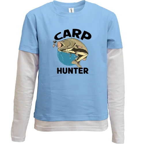 Комбинированный детский лонгслив, синий, с карпом и приманкой «Carp Hunter»