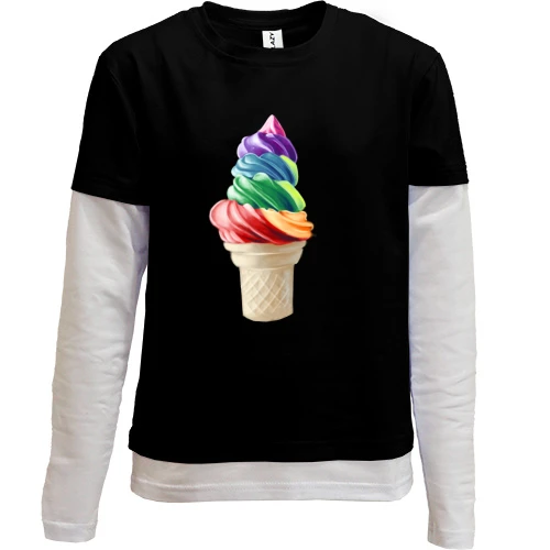 Комбинированный детский лонгслив, черный, Gourmet ice-cream