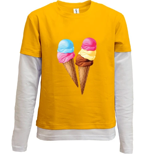 Комбинированный детский лонгслив, желтый, Sweet Ice Cream