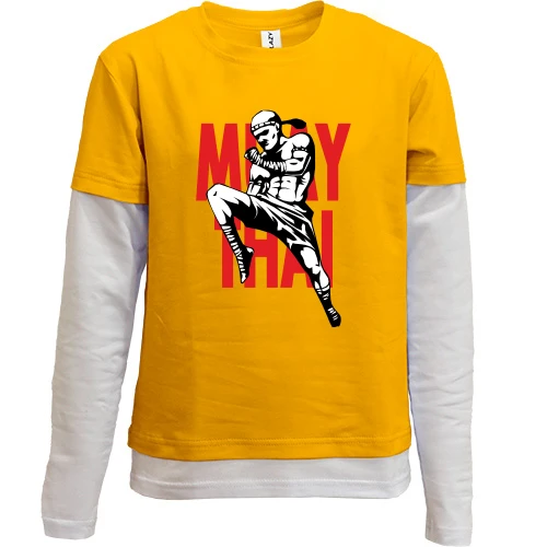 Комбинированный детский лонгслив, желтый, Muay Thai с бойцом