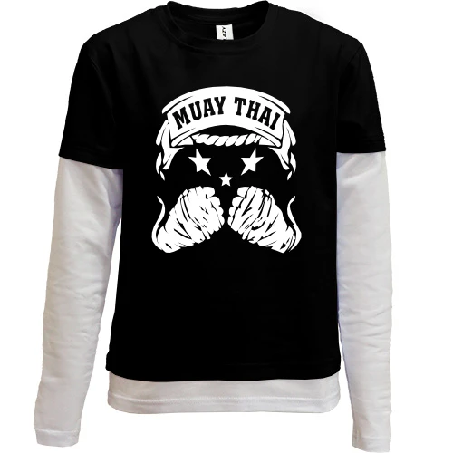 Комбинированный детский лонгслив, черный, Muay Thai (Hands)