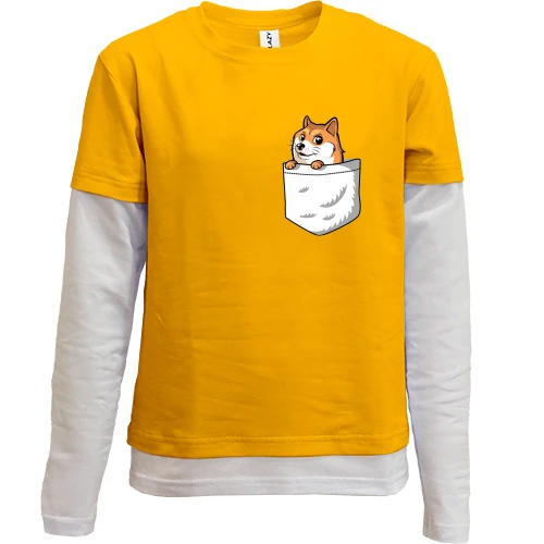 Комбінований дитячий лонгслів, жовтий, з wow doge в кишені