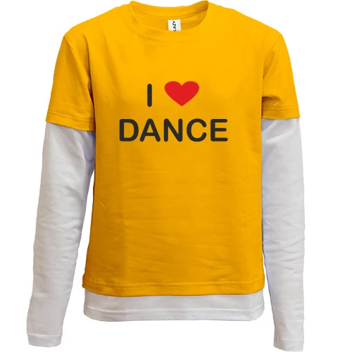 Комбинированный детский лонгслив, желтый, I Love Dance с красным сердцем