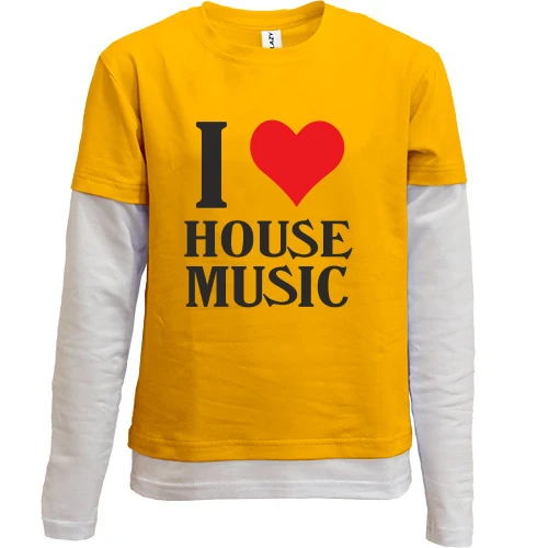 Комбинированный детский лонгслив, желтый, I love house music