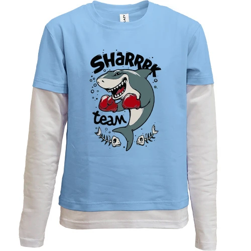 Комбинированный детский лонгслив, синий, Box Shark Team