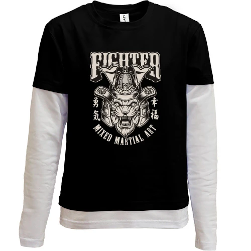 Комбинированный детский лонгслив, черный, Fighter Mixed Martial Arts
