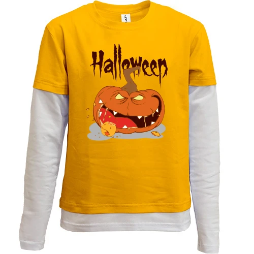 Комбинированный детский лонгслив, желтый, Halloween Зубастая Тыква