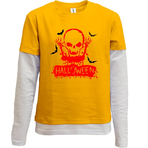 Комбинированный детский лонгслив Halloween Череп с воронами