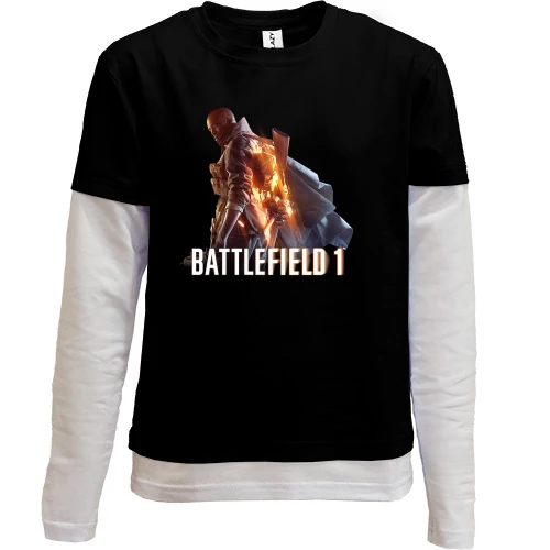 Комбинированный детский лонгслив, черный, Battlefield 1