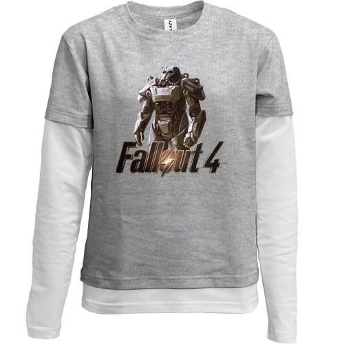 Комбинированный детский лонгслив, серый, Fallout 4 Робот