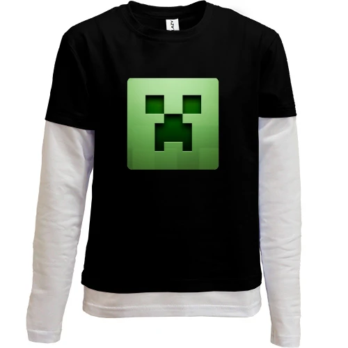 Комбинированный детский лонгслив, черный, Minecraft Крипер