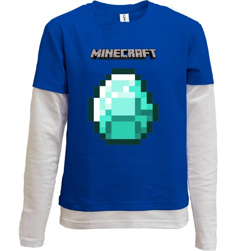 Комбинированный детский лонгслив, синий, Minecraft Диамант