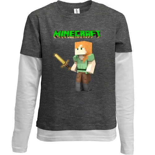 Комбинированный детский лонгслив, серый, Minecraft Алекс
