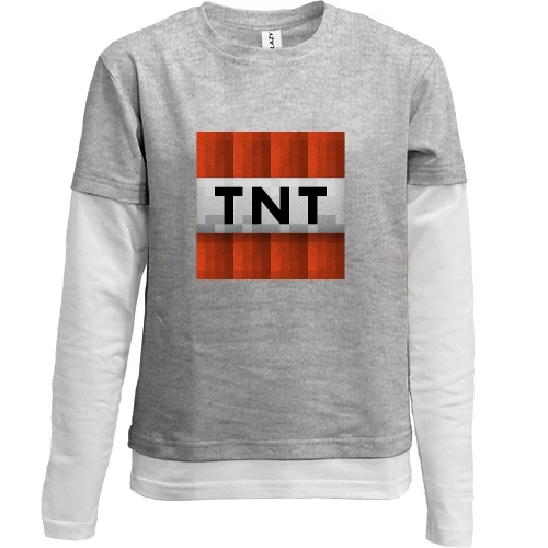 Комбинированный детский лонгслив, серый, Minecraft TNT