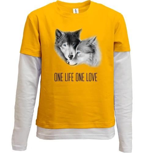 Комбинированный детский лонгслив, Синий, с волками One Life One Love