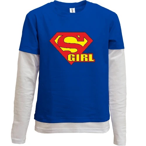 Комбінований дитячий лонгслів, синій, Supergirl