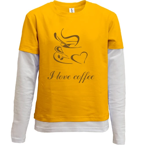 Комбинированный детский лонгслив, желтый, I love coffee