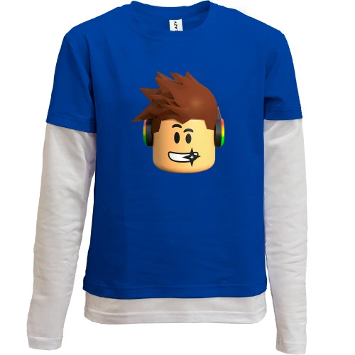 Комбинированный детский лонгслив, синий, Roblox face