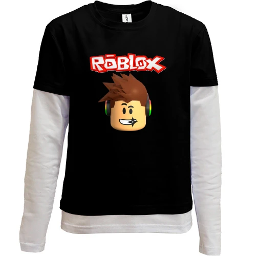 Комбинированный детский лонгслив, черный, Roblox face (2)