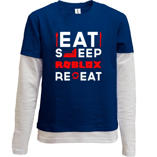 Комбинированный детский лонгслив, синий, Eat Sleep Roblox Repeat