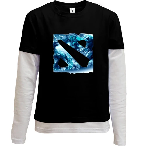 Комбинированный детский лонгслив, черный, Dota 2 Blue logo