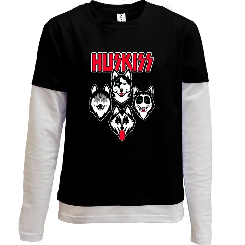 Комбінований дитячий лонгслів, чорний, HusKISS