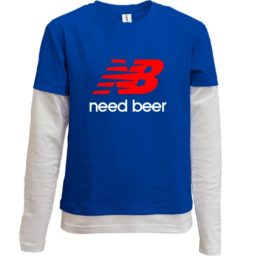 Комбінований дитячий лонгслів, синій, NB - Need Beer