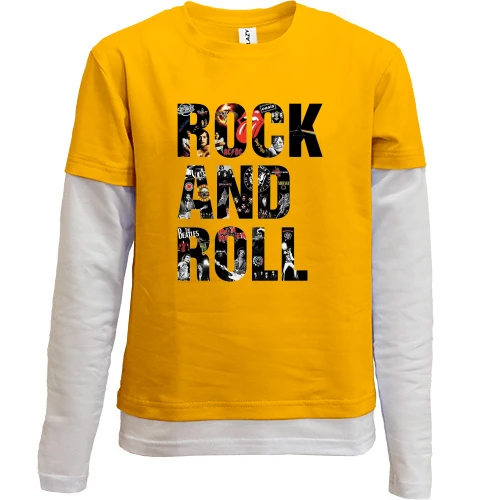 Комбинированный детский лонгслив, желтый, Rock And Roll (Рок группы)