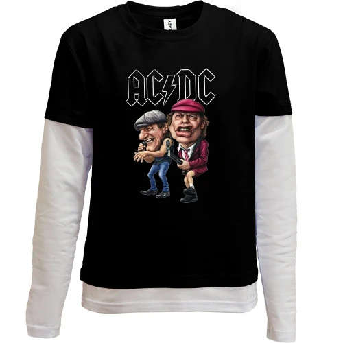 Комбинированный детский лонгслив, черный, AC/DC (карикатура)