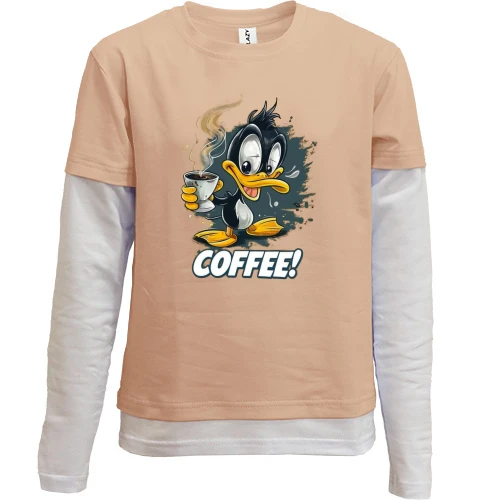 Комбинированный детский лонгслив, черный, Coffee с утенком