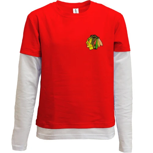 Комбинированный детский лонгслив, красный, с вышитым логотипом Chicago Blackhawks