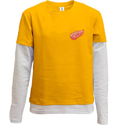 Комбинированный детский лонгслив, желтый, Detroit Red Wings — вышитая эмблема