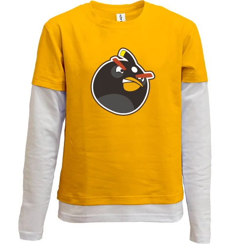 Комбинированный детский лонгслив, желтый, Black bird 2