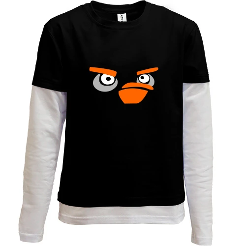 Комбинированный детский лонгслив, черный, Black bird