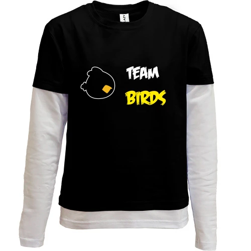 Комбинированный детский лонгслив, черный, Team birds