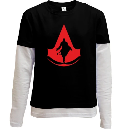 Комбинированный детский лонгслив, черный, Assassins Creed (контур)