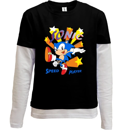 Комбинированный детский лонгслив, черный, Sonic player