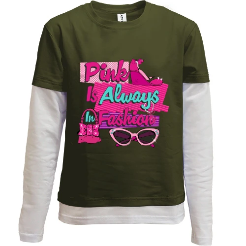 Комбинированный детский лонгслив с надписью «Pink Is Always In Fashion» и розовыми женскими аксессуарами