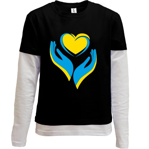 Комбинированный детский лонгслив, черный, Ukraine heart