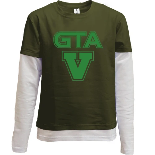 Комбинированный детский лонгслив, черный, GTA V с зелёным логотипом