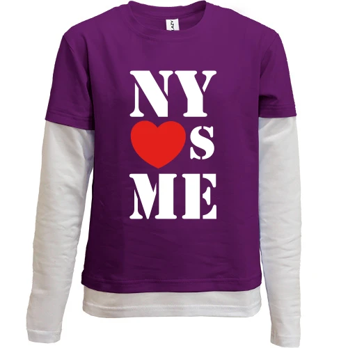 Комбинированный детский лонгслив, фиолетовый, с надписью New york loves me