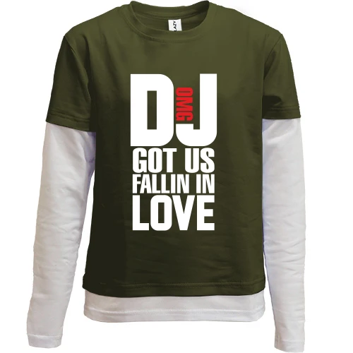 Комбинированный детский лонгслив с надписью DJ got us fallin in love