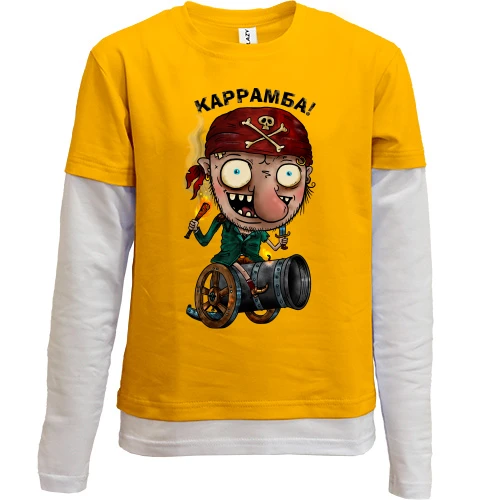 Комбинированный детский лонгслив, желтый, с пиратом Каррамба!