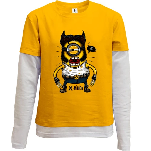 Комбинированный детский лонгслив, желтый, c миньоном-росомахой (x-minion)