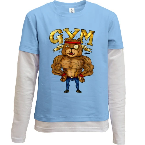 Комбинированный детский лонгслив, синий, Gym с бульдогом (мульт)