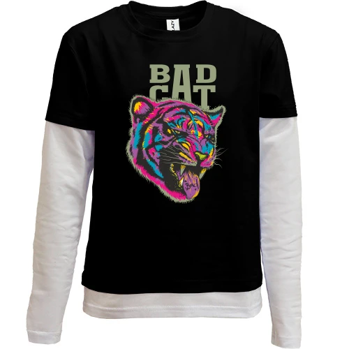 Комбинированный детский лонгслив, черный, Bad Cat